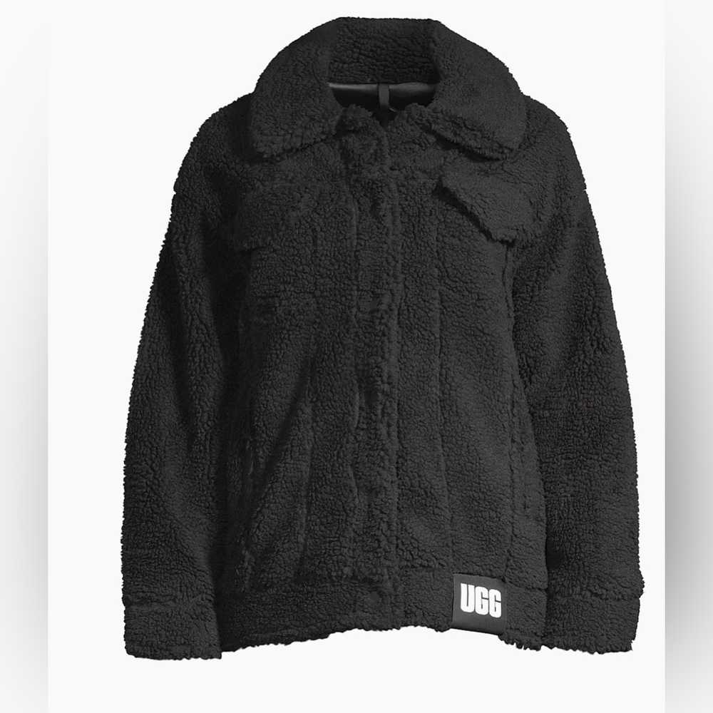 UGG Frankie Faux Shearling Black Trucker coat Jacket‎ size large brand new